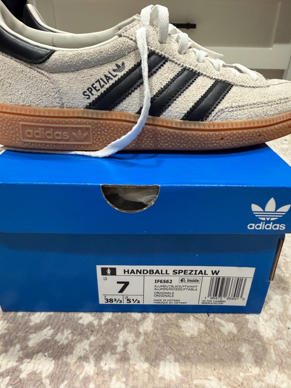 Women’s adidas Handball Spezial Suede Sneakers in Off-White, Black & Gum